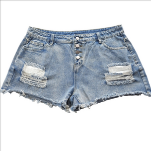 Factory Distressed Button Fly Denim Shorts Size XXL